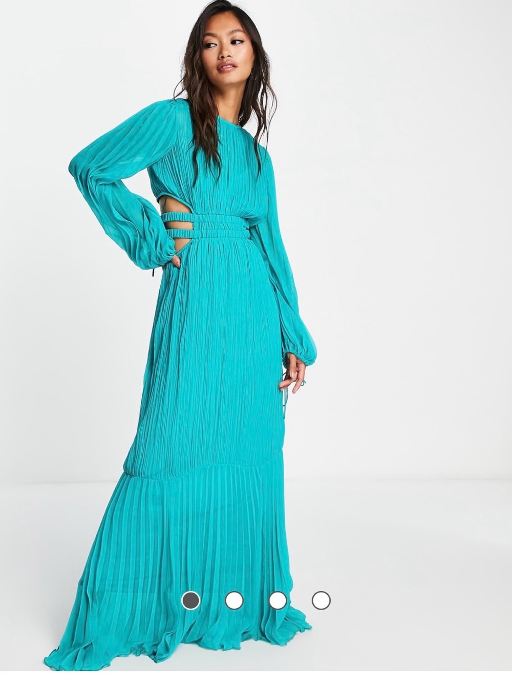 Teal Long Sleeve Maxi Dress with Cutout Waist And Open Back